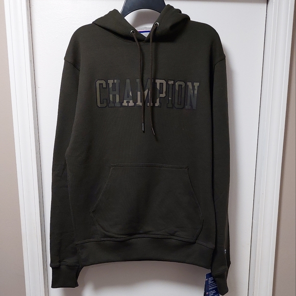 NWT CHAMPION Powerblend Fleece Hoodie Block Camo Logo - Picture 2 of 8